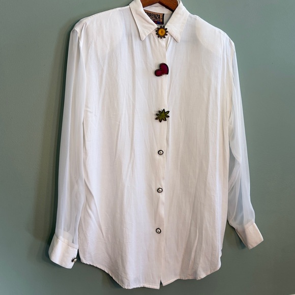 Forenza RARE Vintage 80s Size Medium White Statement Button Pearl Blouse - Picture 10 of 10